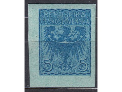 Návrh na čs. kolek 5h v modré barvě na známkovém papíru s lepem, * po nálepce, cca 1920