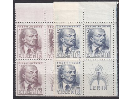 1948, 1.50-5Kčs V.I.Lenin, pravé horní roh. 4bloky, Nr.498-99, **