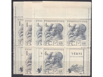 1947, 1.20-4Kčs TGM, L+P horní roh. 4bloky, Nr.458-59, **