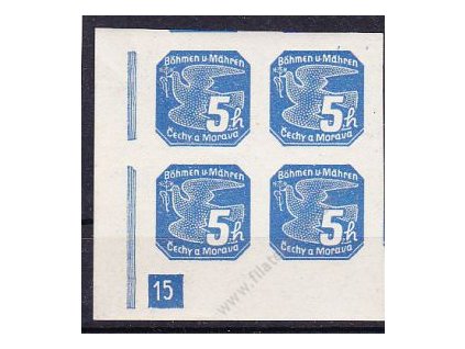 1939, 5h modrá, levý dolní roh. 4blok s DČ 15, Nr.NV2, **