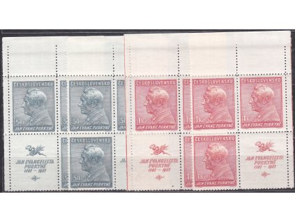 50h-1Kč Purkyně, L+P horní 4bloky s kupony, Nr.322-3, **