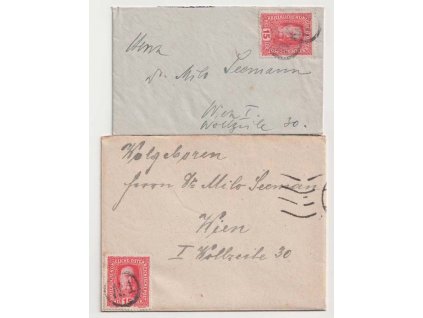 1916, 2 ks dopisů vyfrankovaných známkou 15h Franc Josef
