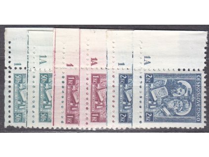 1935, 50h-2Kč Metoděj, roh. kusy s DČ 1,1A, úzký okraj, Nr.292-4, **