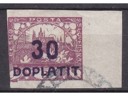 30/3h fialová, kraj. kus, retuš větve, Nr.DL17, razítkované, vlevo lehce zastřižená, razítko