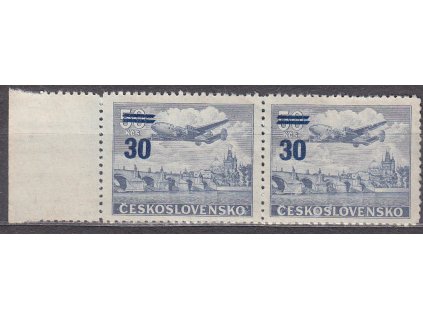 1949, 30/50Kčs Letecké, kraj. 2páska s ST II+I, Nr.L32ST, * - horší jakost lepu od přilepení