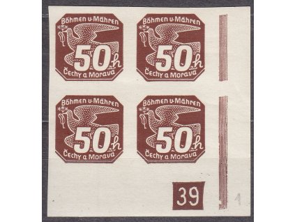 50h hnědá, roh. 4blok s DČ 39 - protikus k DČ 1, Nr.NV8, **
