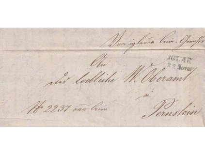 Jglau, modré razítko, skládaný dopis, prošlé v roce 1846