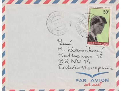Kongo, 1967, DR Brazzaville, letecký dopis zaslaný do Brna
