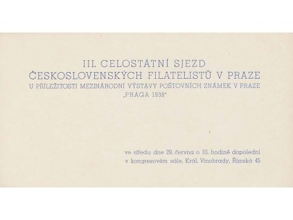 1938, Praha, III. Celostátní sjezd čs. filatelistů, pamětní 2list