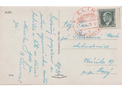 1938, Zlín, Autopošta, pohlednice, prošlé