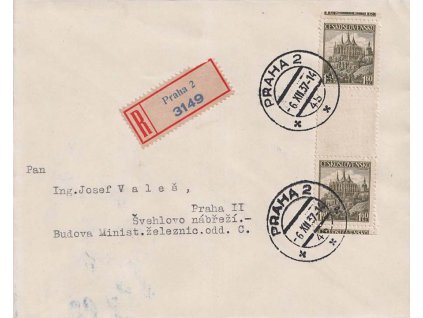 1937, DR Praha, R-dopis zaslaný v Praze, stopy provozu