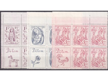 1948, 1.50-3Kčs Dětem, levé horní roh. 6bloky, Nr.494-6, **