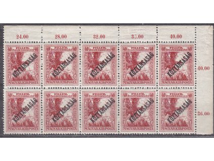 40f Válečné, přetisk Köztársaság, roh. 10blok, známky platné v ČSR, **, dekorativní