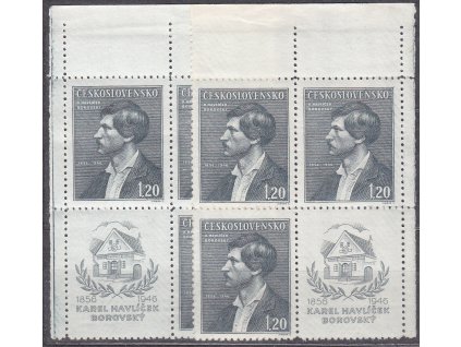 1946, 1.20Kčs Borovský, levý a pravý horní 4blok, Nr.436, **
