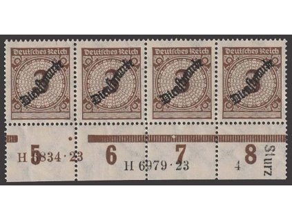 1923, 3 Pf služební, 4páska s HAN, MiNr.99, ** , faldy