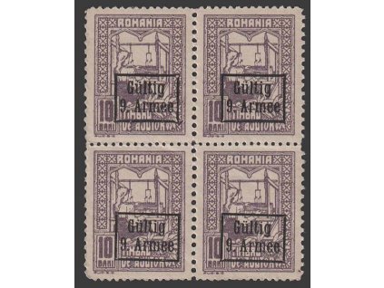 Rumunsko, 1918, 10 B s přetiskem Gültig 9. Armee, ** , 4blok