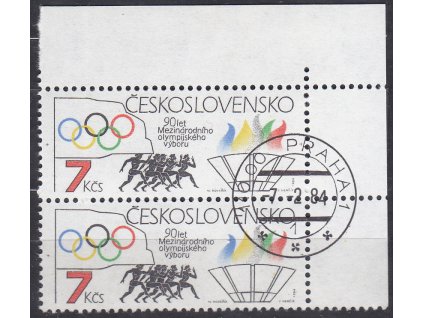 1984, 7Kčs Olympijský výbor, roh. 2páska s VV - spadlý kroužek,  Nr.2633 VV, denní razítko, lep **
