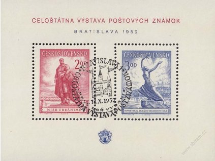 1952, 2-3Kčs aršík Bratislava, razítko FDC