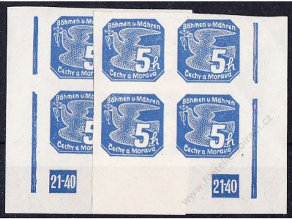 1939, 5h modrá, roh. 4blok s DČ 21-40 - L+P, Nr.NV2, **