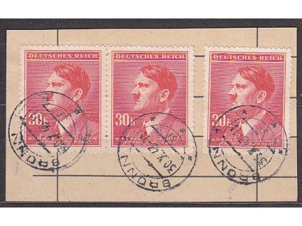 Výstřižek z úřední podací knihy s 3násobnou frank. 30K Hitler, razítko BRNO 30.10.43, vysoká
