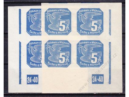 5h modrá, roh. 4blok s DČ 24-40, L+P, Nr.NV2, **