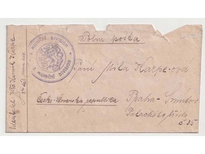 1919, 3. Muniční division, dopis zaslaný do Prahy, hledané