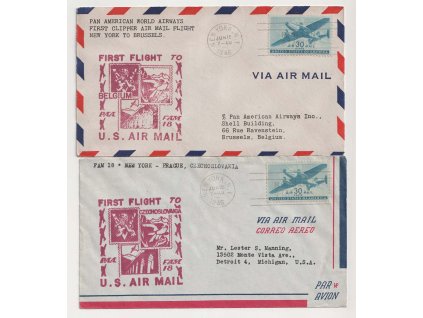 1946, 2 kusy leteckých dopisů zaslaných v roce 1946 z USA,