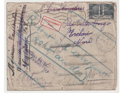 1936, dopis vyfr. zn. 1.50Fr, DR Dunkerque, dosláno, ztraceno