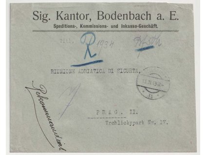 1919, R-firemní dopis vyplacený v hotovosti, DR Bodenbach
