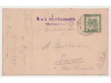 Krasnostaw, 1915, dopisnice PP 8H Znak, DR KuK Etappenpostamt Krasnostaw, I.díl, zasl. v roce 1915 do Čech, slušný kus, hledané