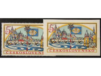 1962, 5Kčs PRAGA 1962, zoubkovaná a nezoubkovaná známka z aršíku, Nr.1268A,B, **