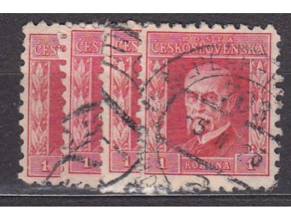 1Kč červená, IV.typ, pr.5-8, Nr.199, razítkované