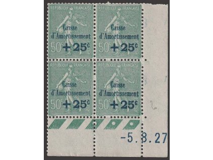 1927, 50 C + 25 C zelená, rohový 4blok, MiNr.227, **/*