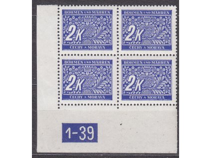 2K modrá, levý roh. 4blok s DČ1-39, varianta Y, Nr.DL11, **