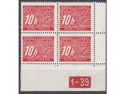 10h červená, pravý roh. 4blok s DČ 1-39, varianta X, Nr.DL2, **