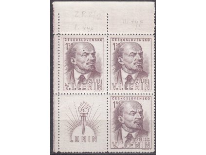 1949, 1.50Kčs Lenin, levý rohový 4blok s ST I+II, Nr.498, **