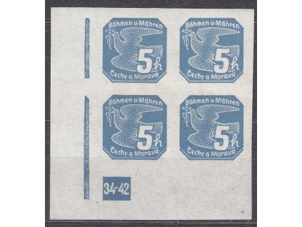 5h modrá, levý roh. 4blok s DČ 34-42, Nr.NV2, **, ilustrační foto