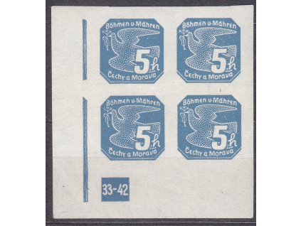 5h modrá, levý roh. 4blok s DČ 33-42, Nr.NV2, **, ilustrační foto