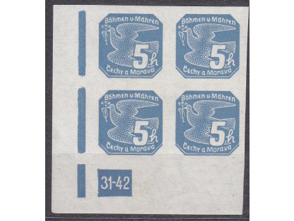 5h modrá, levý roh. 4blok s DČ 31-42, Nr.NV2, **, ilustrační foto