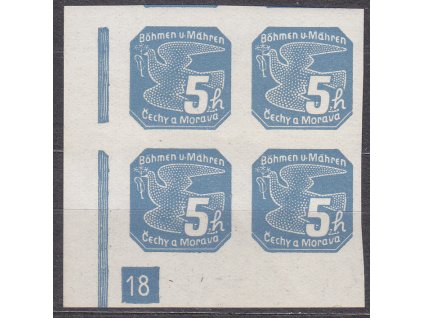 5h modrá, levý roh. 4blok s DČ 18, Nr.NV2, **, ilustrační foto