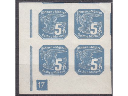 5h modrá, levý roh. 4blok s DČ 17, Nr.NV2, **, ilustrační foto