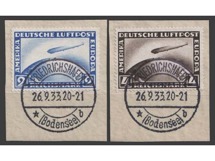 1928, 2 a 4 RM Zeppeliny, výstřižky, Nr.423-24, padělky razítek
