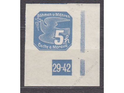 5h modrá, pravý roh. kus s DČ 29-42, Nr.NV2, **