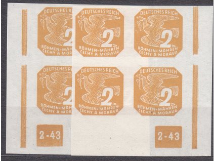 1943, 2h žlutohnědá, roh. 4blok s DČ2-43, L+P, rám přerušen