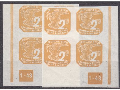 1943, 2h žlutohnědá, roh. 4blok s DČ1-43, L+P, rám nepřerušen