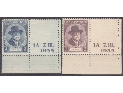 1935, 2-3Kč TGM, pravé krajové kupony s DČ 1A, Nr.287-8, **, ilustrační foto