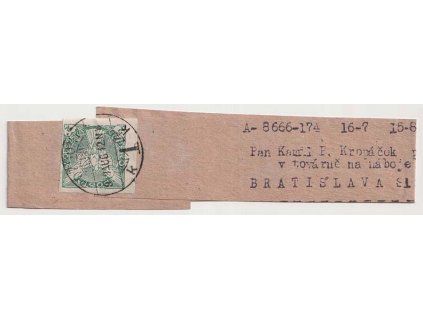 1919, DR Pozsony, novinová páska vyfrankovaná zn. 2 H Sokol