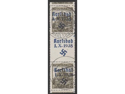 1.60 Kč Kutná Hora, meziarší, přetisk Karlsbad, razítkované