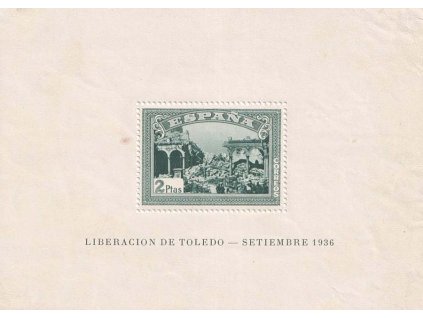 1937, 2 Pta aršík zoubkovaný Toledo, MiNr.Bl.7A, **/* , vada