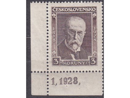 1928, 3Kč Masaryk, rohový kus s DČ, Nr.241, **, ilustrační foto